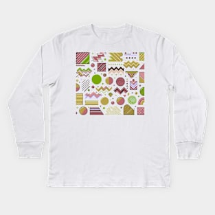 Colorful 80s Retro Geometric Pattern Kids Long Sleeve T-Shirt